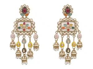 Multicolor Kundan Chandbali Earrings with Pearl Drops