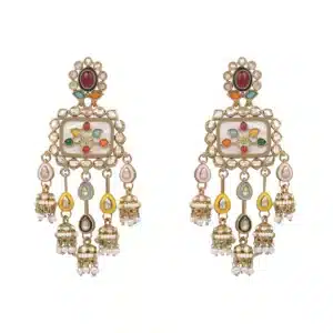 Multicolor Kundan Chandbali Earrings with Pearl Drops