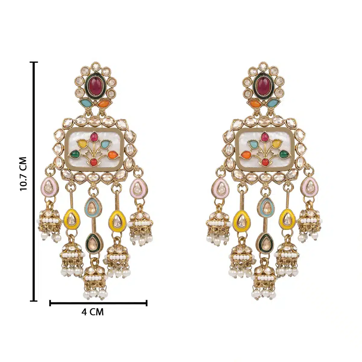 Multicolor Kundan Chandbali Earrings with Pearl Drops