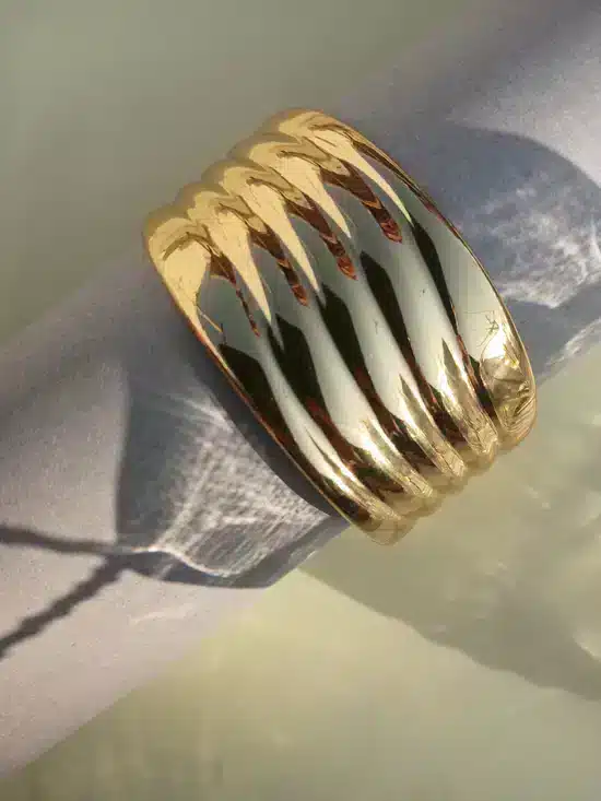 Golden Ribbed Cuff Bracelet – Anti-Tarnish Statement Piece