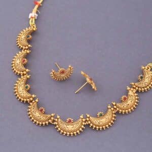 Antique Gold Temple Necklace Set – Traditional South Indian Jewellery by LB Jewels