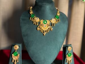 Traditional Green Stone Gold Necklace Set for Women |