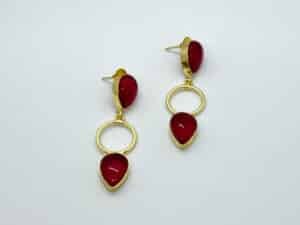 Gold Plated Red Stone Drop Earrings
