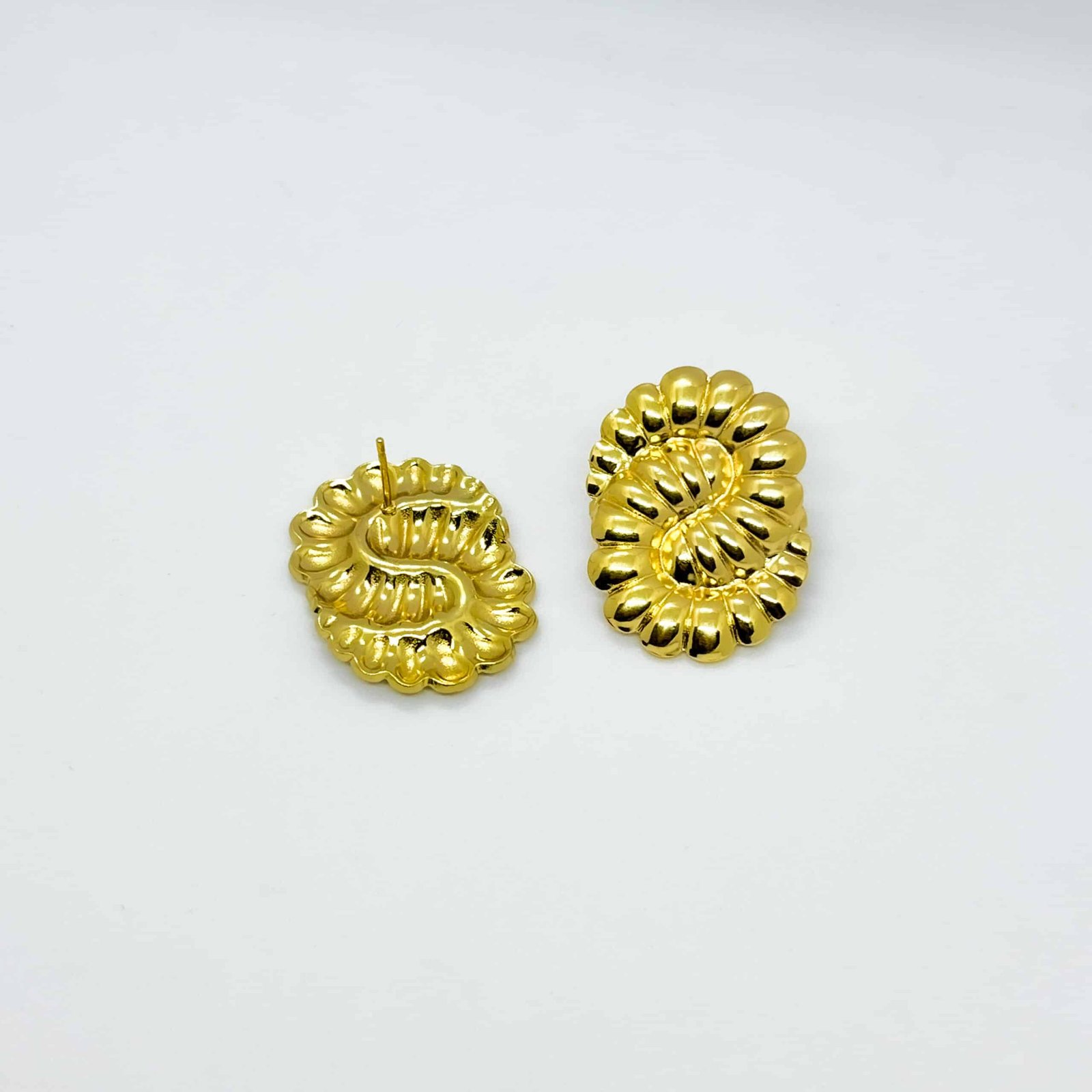 Gold Anti-Tarnish Statement Stud Earrings – Bold Textured Design for Women