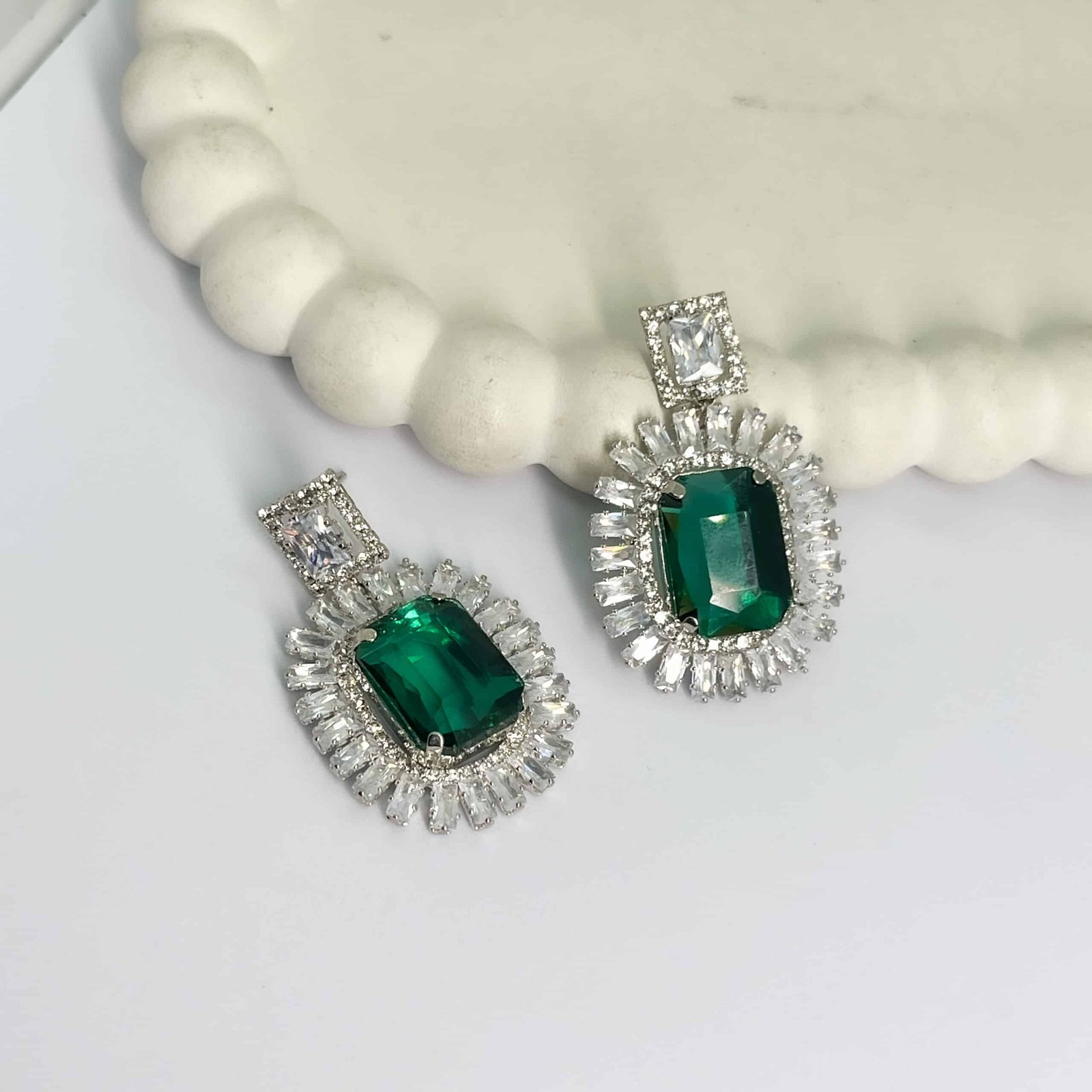 Emerald Green Oval Drop Earrings