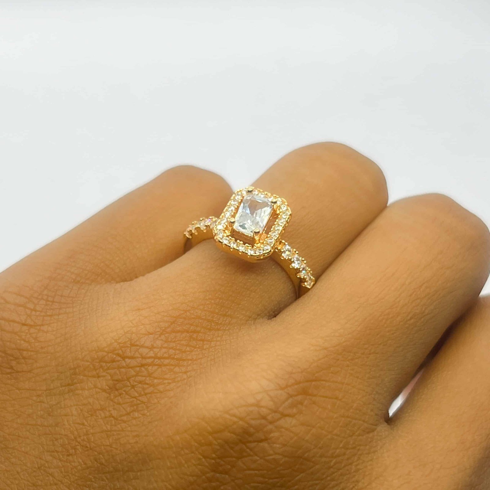 Gold AD Ring – Rectangular Cut American Diamond Ring for Women