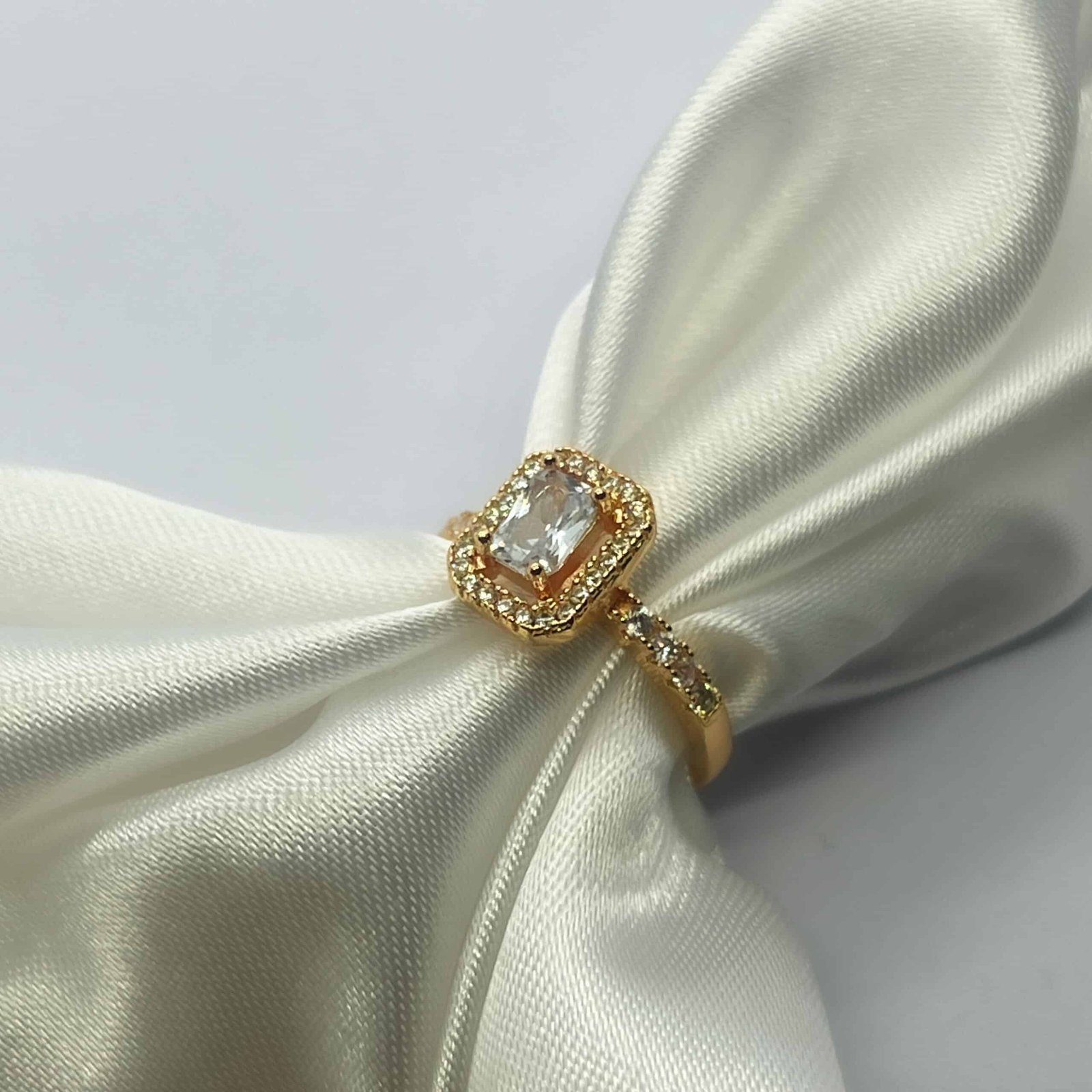 Gold AD Ring – Rectangular Cut American Diamond Ring for Women