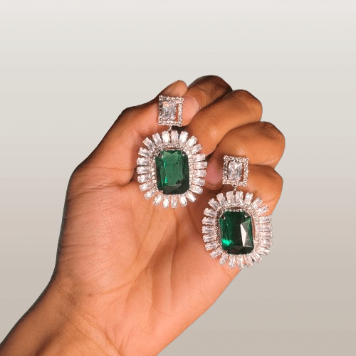 Emerald Green Oval Drop Earrings