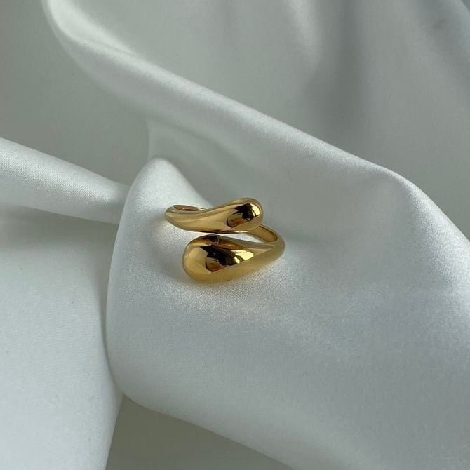 Gold Anti-Tarnish Adjustable Teardrop Ring – Minimal Open Design