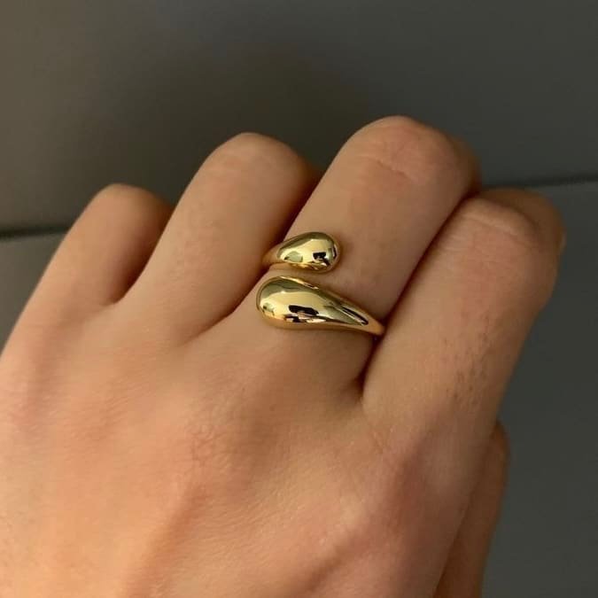 Gold Anti-Tarnish Adjustable Teardrop Ring – Minimal Open Design