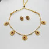 Red Stone Antique Necklace Set with Earrings – Front View