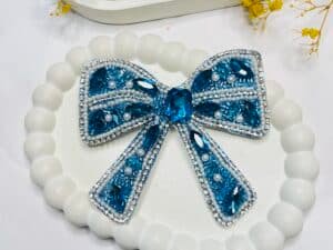 Luxury Blue Beaded Hair Bow Clip with Rhinestones and Pearls