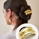 Anti tarnish gold hair clip for women with minimal curved design and strong grip