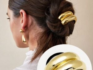 Anti tarnish gold hair clip for women with minimal curved design and strong grip