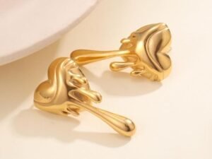 Anti tarnish heart cuff earrings for women with minimal gold heart design