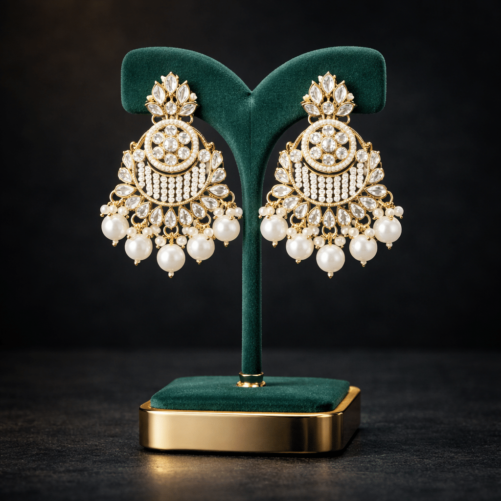 kundan pearl chandelier earrings for women