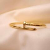 Anti tarnish nail bracelet for women with minimal gold nail bangle design