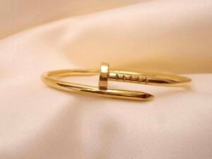 Anti tarnish nail bracelet for women with minimal gold nail bangle design