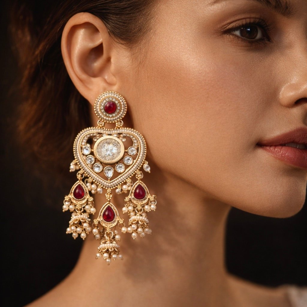 Traditional kundan pearl earrings for women