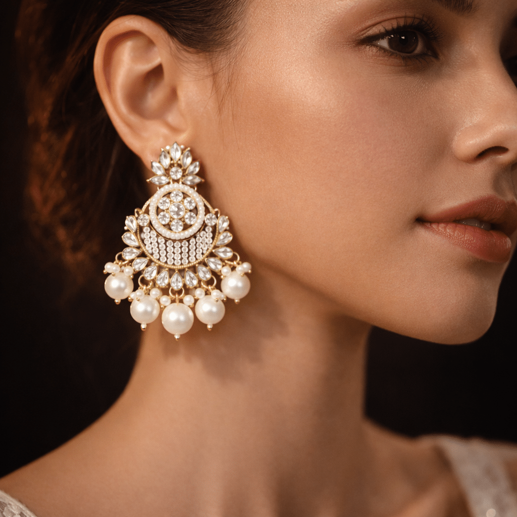 kundan pearl chandelier earrings for women