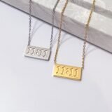 Anti tarnish 11:11 necklace for women with minimal gold rectangular pendant