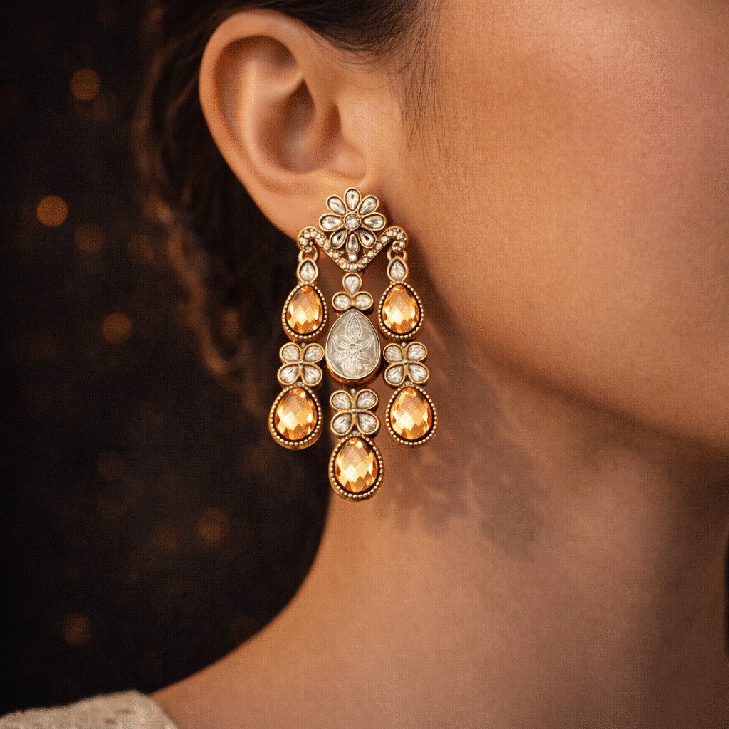 Luxe Stone Drop Chandelier Earrings for Women